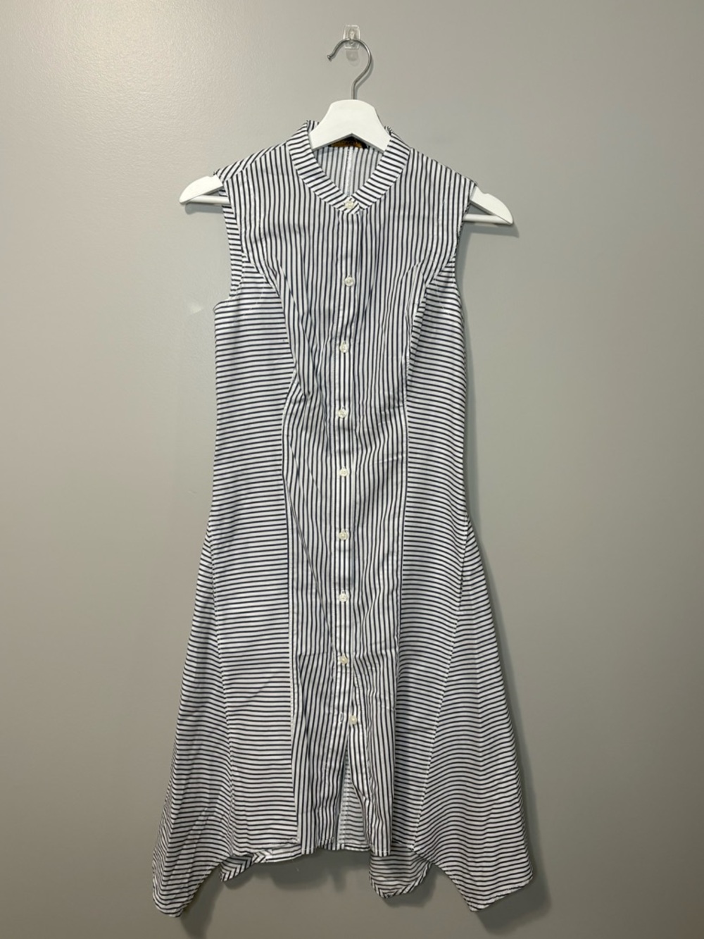 Donna Karan Tulip Stripe Button Up Sleeveless Shirt Dress